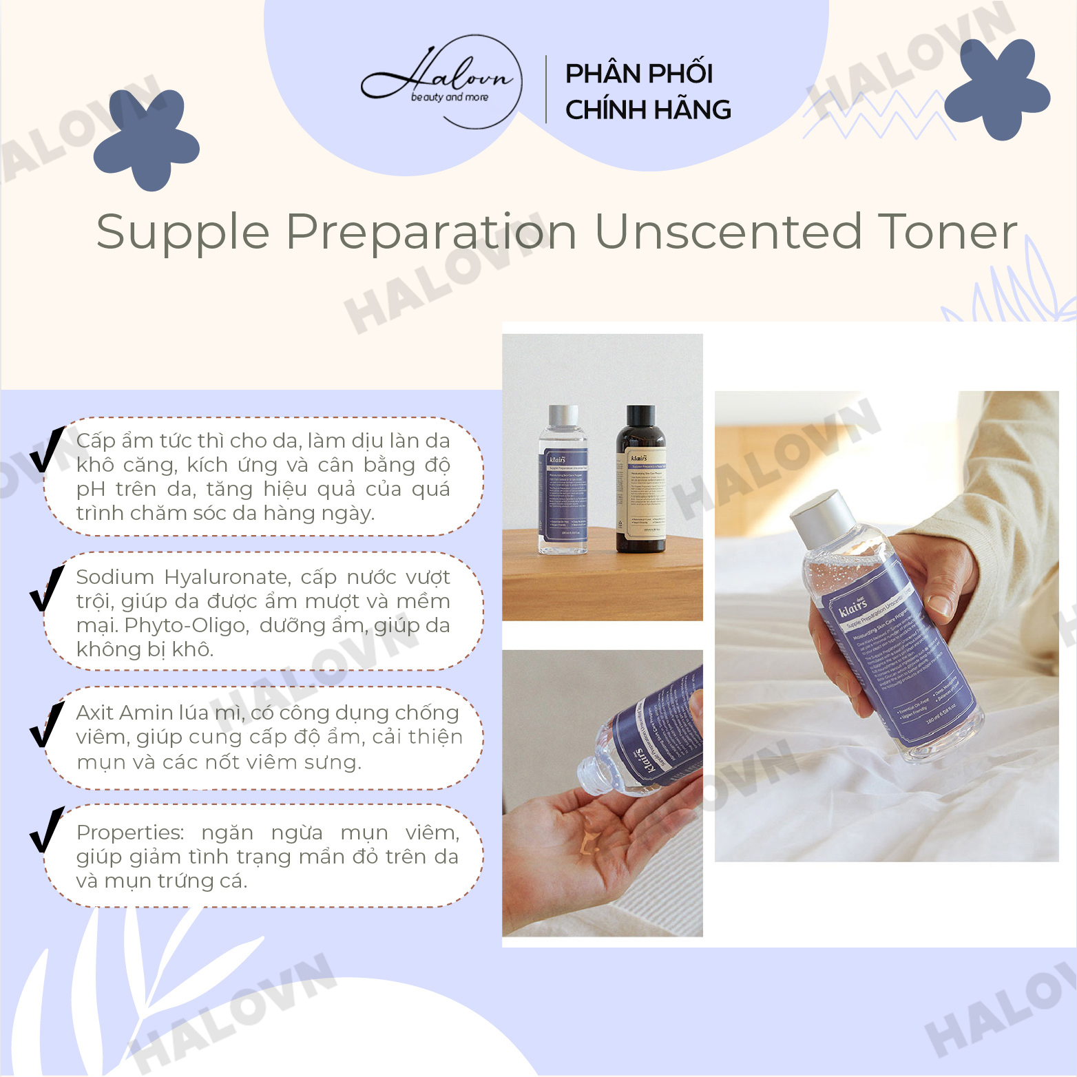 Nước Hoa Hồng Không Mùi Dear Klairs Supple Preparation Unscented Toner 180ml