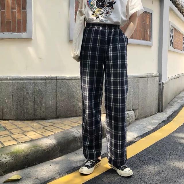 quần plaid pants kẻ caro đen trắng dáng suông ulzzang nam nữ