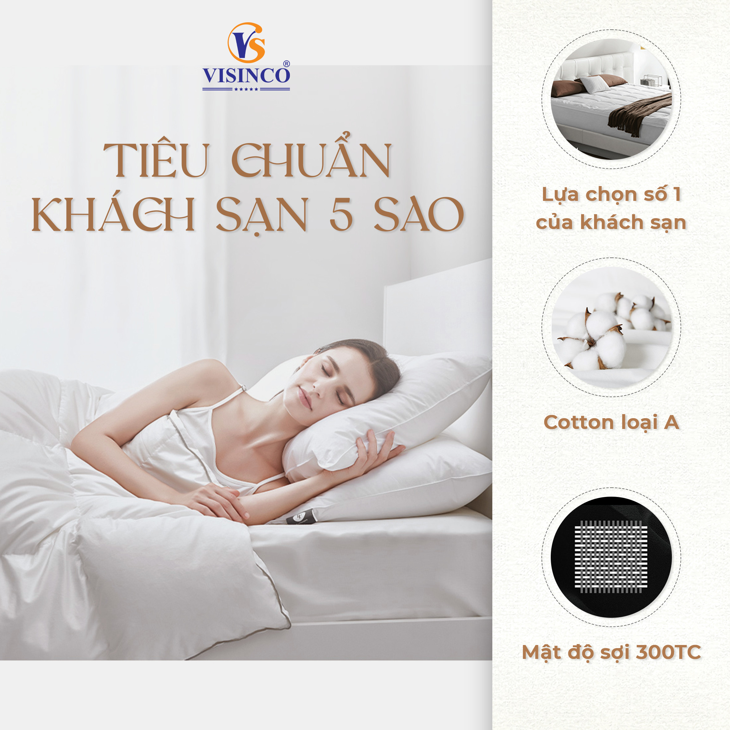 Vỏ gối VISINCO 100% Cotton Sateen kích thước 50x70cm 50x90cm 45x65cm