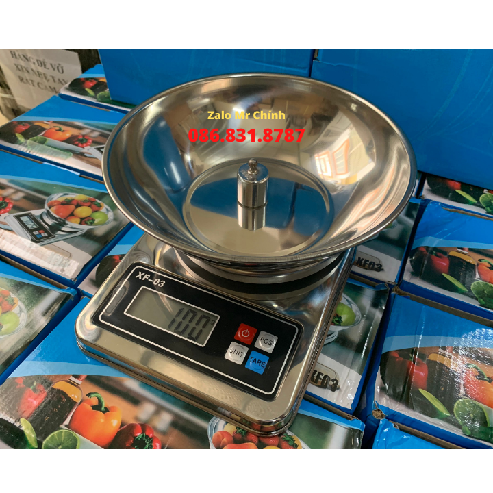 Cân Điện Tử Nhà Bếp Chính Xác Cao 0.1g - 3kg FX03 INOX Không Gỉ. Cân Làm Bánh Độ Chính Xác Cao Kèm 2 Viên pin AA. Kèm Tô Inox