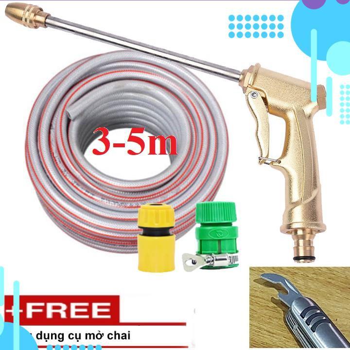 Bộ dây vòi xịt ️bơm nước phun sương️ ,tăng áp 3 lần,loại 3m,5m 206701-3 đầu đồng,cút nối nhựa vàng+ mở chai