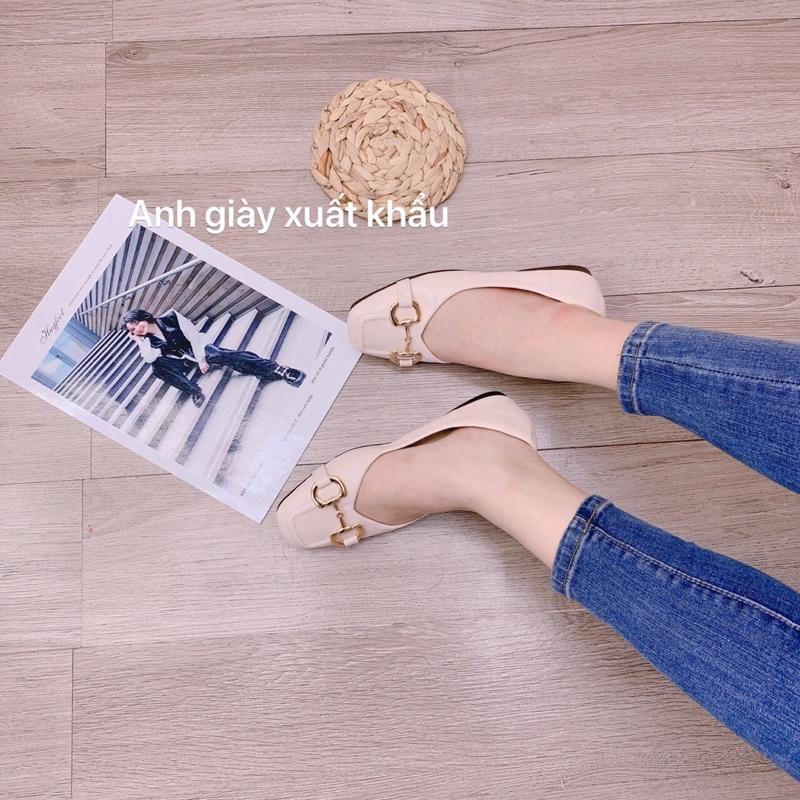 GB44 - Giày bệt mũi vuông da lì nơ khoá vàng đế mềm, dẻo