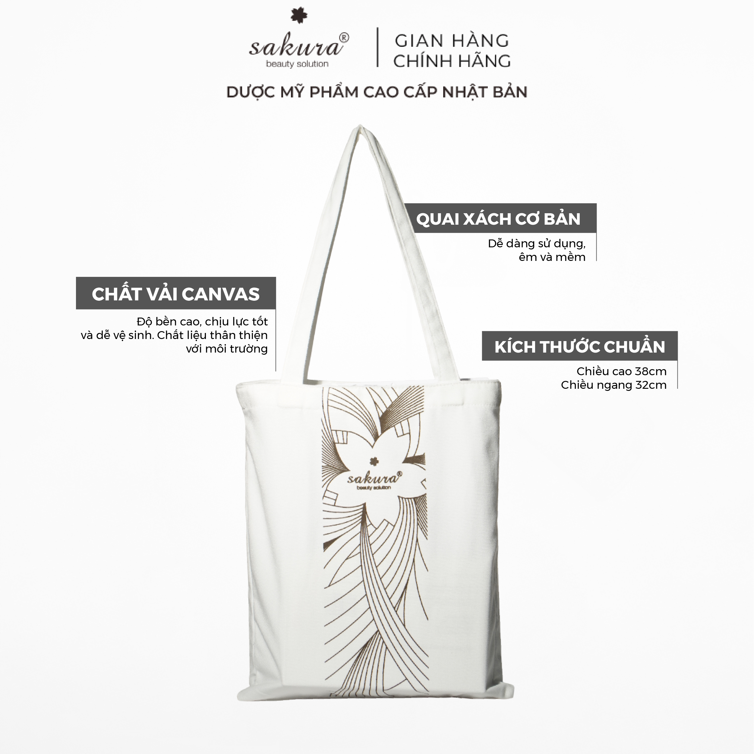 Túi Tote Canvas Sakura Thời Trang Tiện Lợi Kích Thước 38x32cm