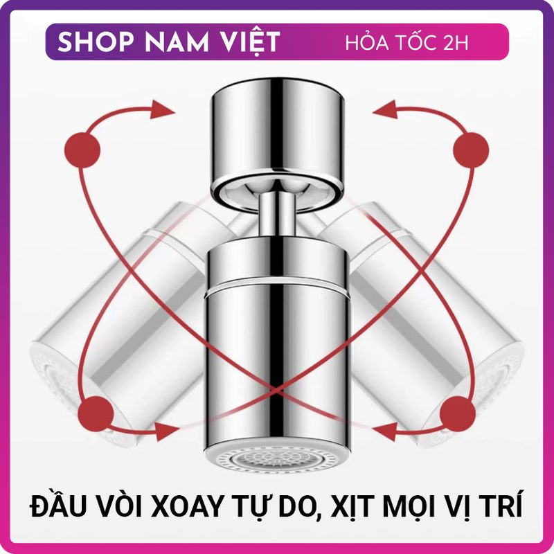 Đầu Nối Vòi Tăng Áp INOX Xoay 720 Độ