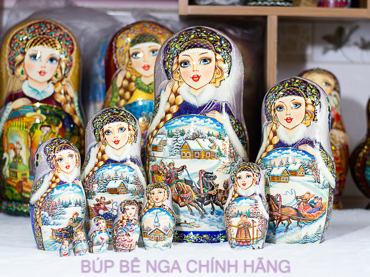 BỘ BÚP BÊ NGA MATRYOSHKA CAO CẤP 10 LỚP 26CM HOA VĂN "LỄ HỘI DÂN GIAN MÙA ĐÔNG" CỰC ĐẸP VÀ SANG TRỌNG