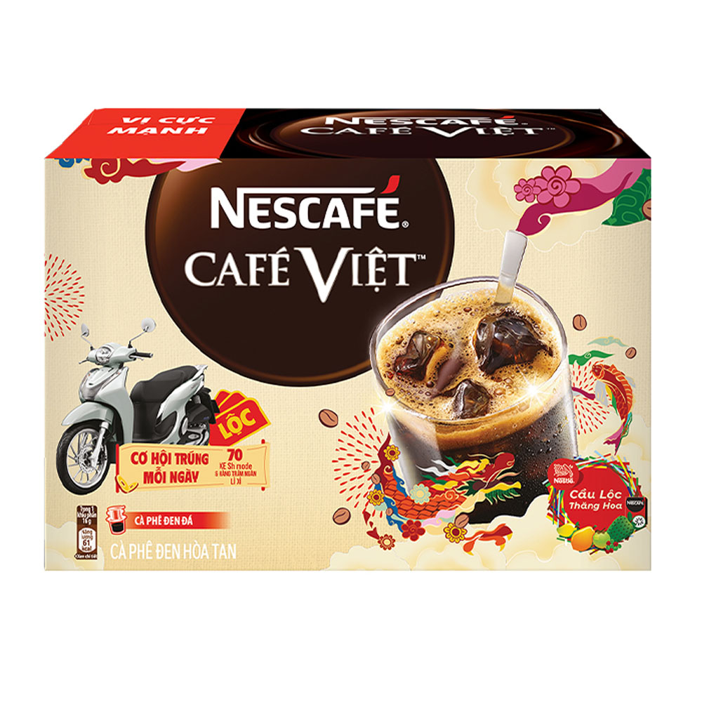 [Tặng Túi vải có dây đeo Nescafé] Combo 4 Hộp Cà phê hòa tan Nescafé Café Việt Đen Đá (Hộp 15 gói x 16 g) - Phiên bản Tết 2024