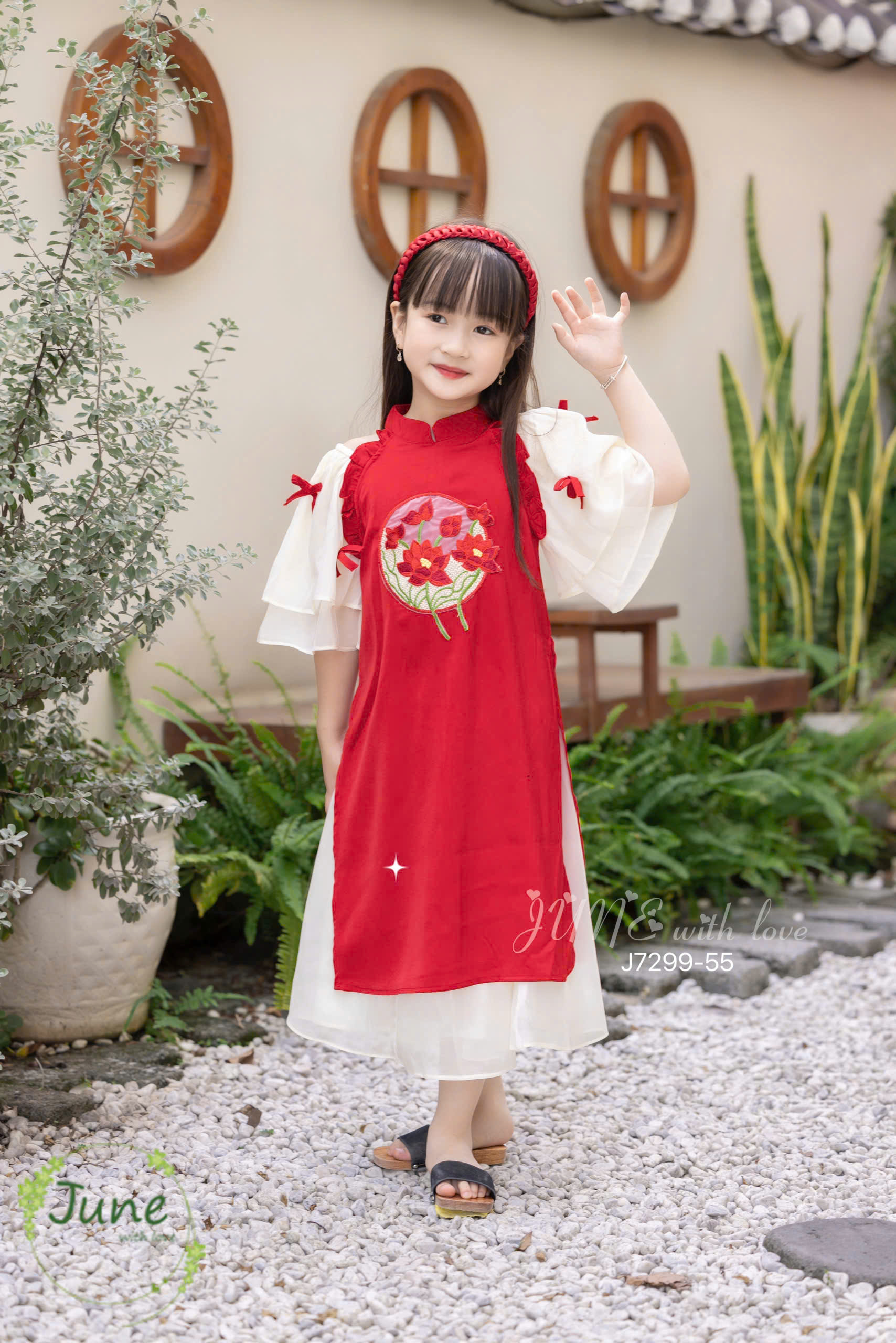 Bộ áo dài tết cho bé gái mẫu hoa sen xinh xắn diện tết năm mới giáng sinh noel từ 12-50kg hàng thiết kế cao cấp
