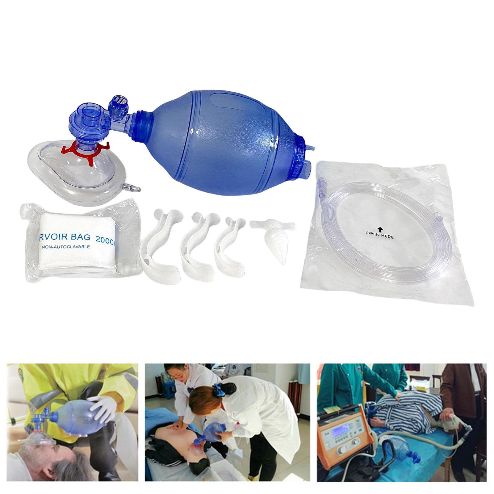 CPR Manual Tool Kit PVC Practi Mask Emergency Bag with Tubing and Mask Reservoir Bag Resuscitation Air Bag for First Aid Training Home Use
