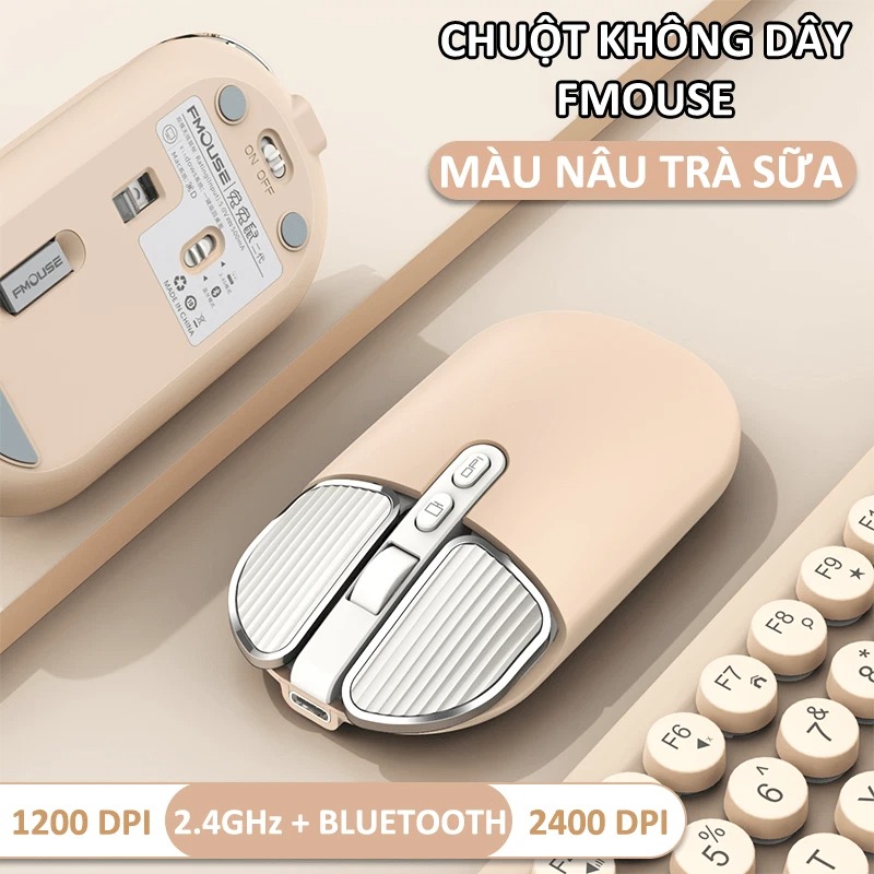 Chuột không dây FMOUSE M203 sạc pin siêu mỏng kết nối bluetooth và chip USB 2.4GHz dùng cho pc, laptop, tivi, điện thoại - HÀNG CHÍNH HÃNG