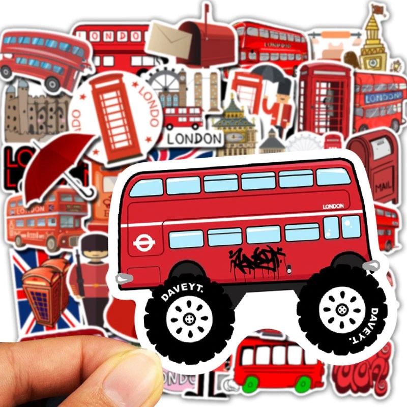 Sticker xebus 2 tầng xebus LONDON trang trí mũ bảo hiểm, đàn, guitar, ukulele, điện thoại laptop