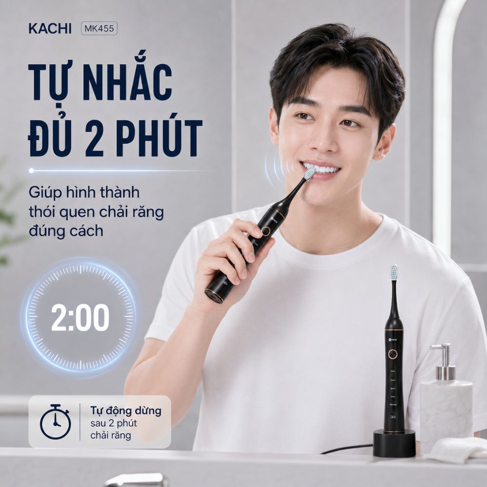 COMBO chăm sóc răng miệng toàn diện Kachi bàn chải điện làm sạch bề mặt răng + tăm nước làm sạch kẽ răng - hàng chính hãng