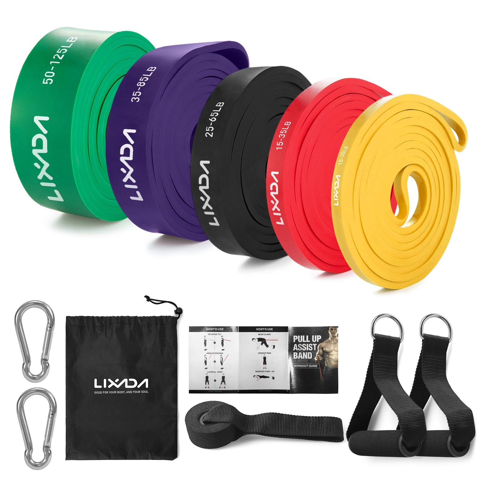 LIXADA 5 Gói kéo lên các dải hỗ trợ đặt các dải điện trở vòng tập luyện sức mạnh tập thể dục kéo dài các dải kéo dài với cửa neo màu
