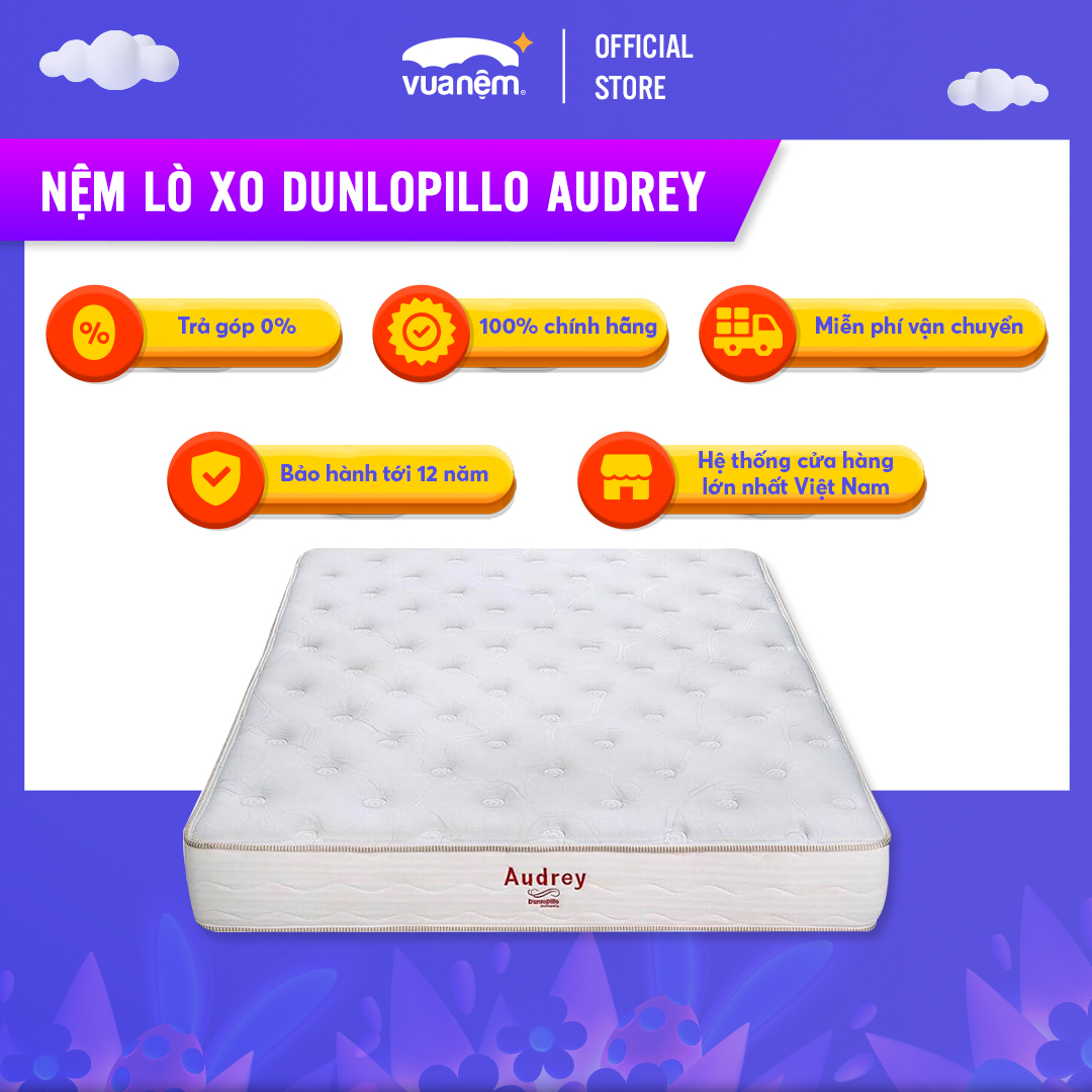 Nệm lò xo cao cấp Dunlopillo Audrey dày 25cm không gây tiếng ồn, độ đàn hồi cao, bảo vệ cột sống