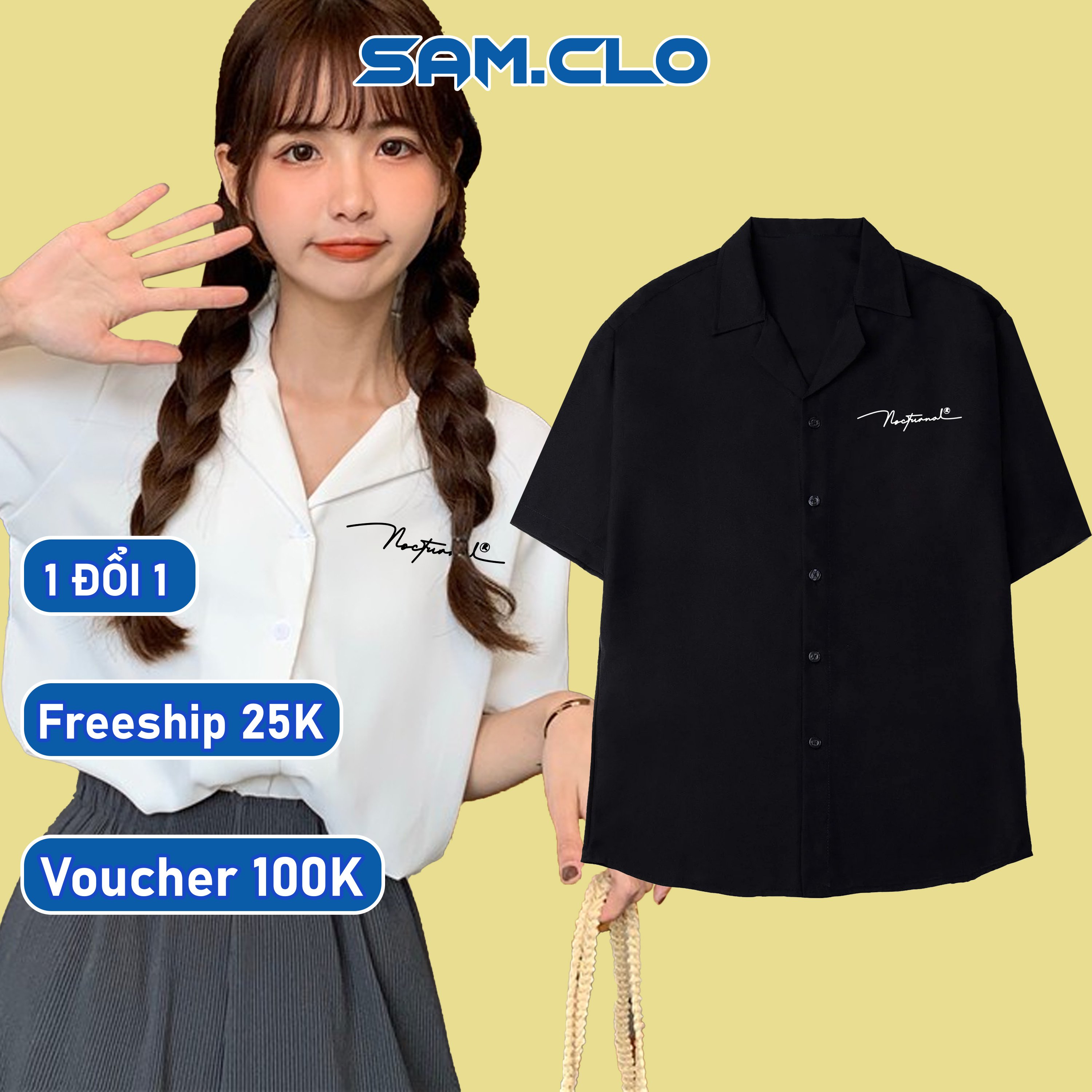 Áo sơ mi nam nữ SAM CLO tay lỡ cổ bẻ phong cách ulzzang form freesize dáng rộng unisex KATE NOCTURAL