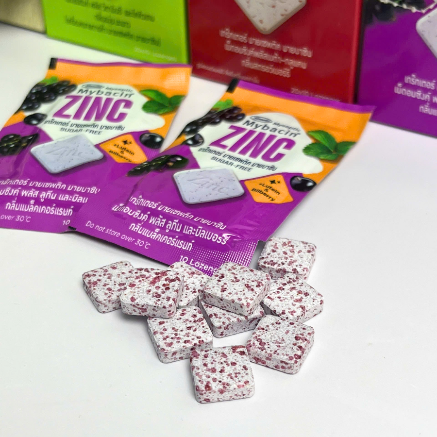 [Hộp 20 gói] Kẹo Ngậm Mybacin Zinc Plus – The Mát, Sảng Khoái - Hàng Thái Lan