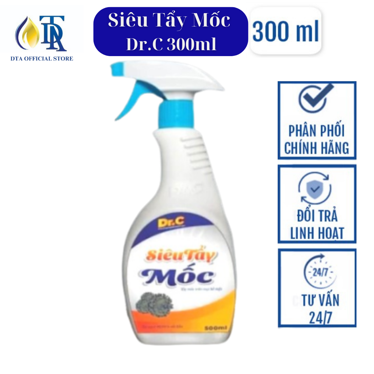 Siêu Tẩy Mốc,Tẩy Mốc Áo Quần,Tường Nhà,Khe Cửa Ố Đen,Gioăng Cao Su Máy Giặt,Chăn,Ga,Nệm Gối Dr.C 300ml