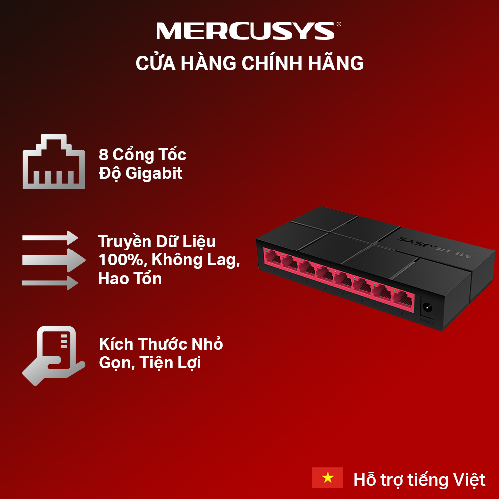 Bộ Chia Mạng Mercusys MS108G 8 Cổng 10/100/1000 Mbps - Hàng Chính Hãng