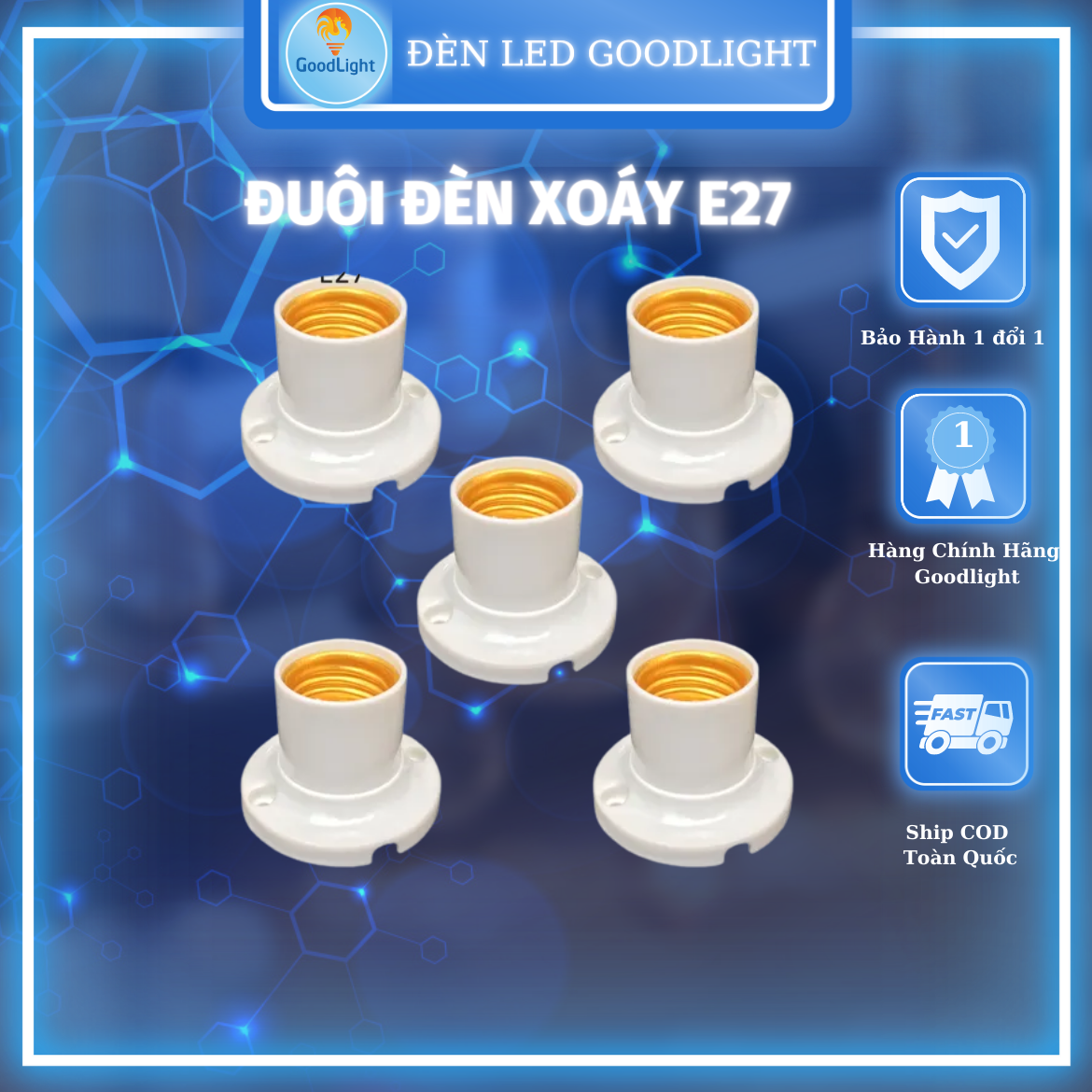 Đuôi đèn xoáy E27 gắn tường sử dụng cho bóng đèn bulb, bóng đèn có đuôi xoáy E27