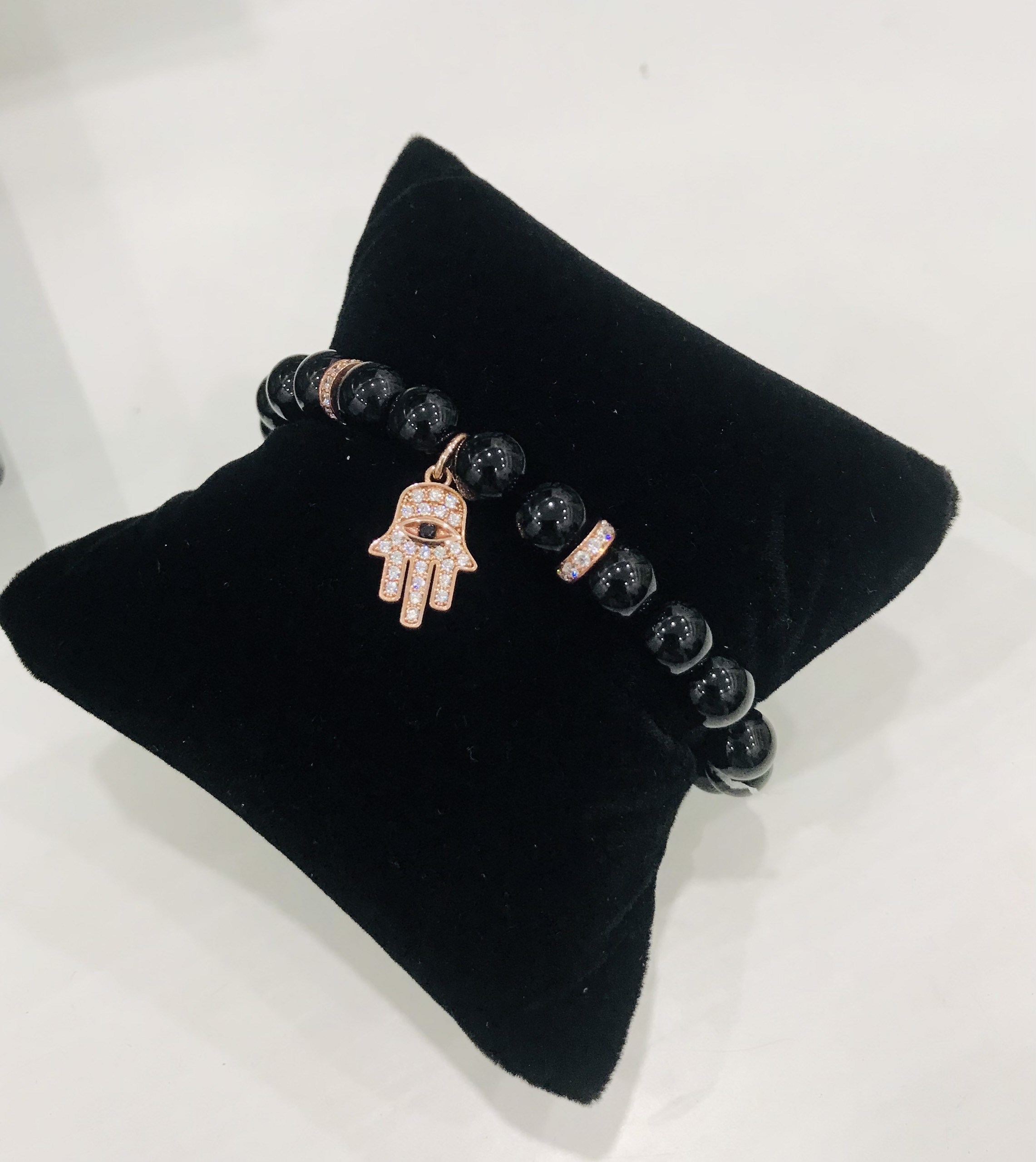 Vòng tay đá kim sa CZ đính charm vàng 14k