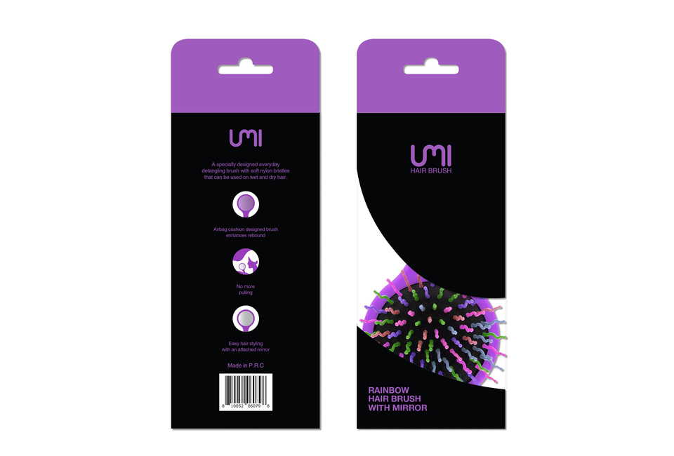 Lược Gỡ Rối Cầu Vồng Kèm Gương Umi Rainbow Hairbrush With Mirror - Purple