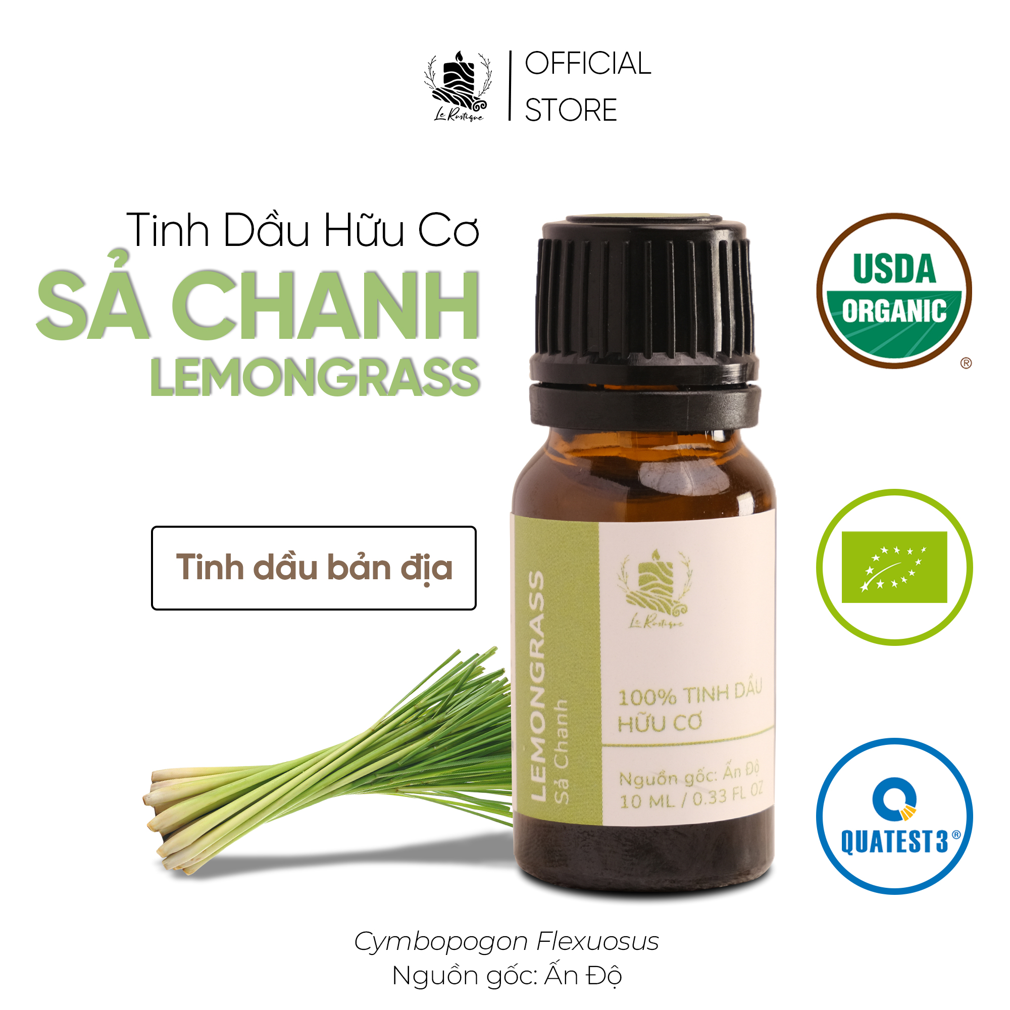 Tinh Dầu Sả Chanh - 100% Nguyên Chất Hữu Cơ - Le Rustique - Tinh Dầu Bản Địa Ấn Độ