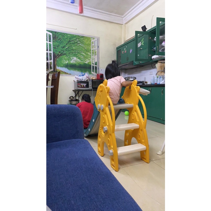 Cầu trượt và bóng rổ cho bé 1-6 tuổi gấp gọn có rổ bóng rổ đế