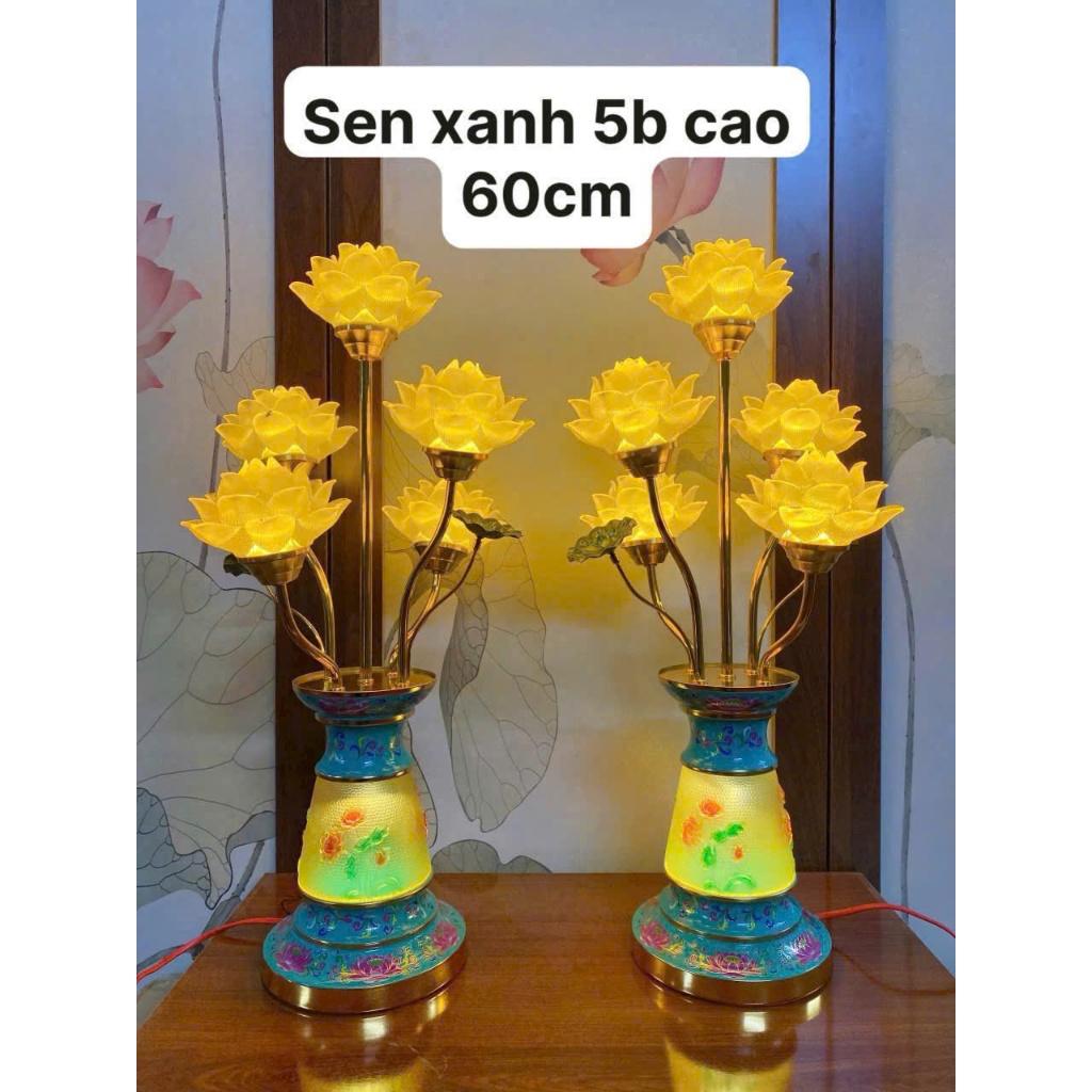 [MẪU MỚI] Cặp đèn hoa sen bình lưu ly RỒNG VIỆT, cặp đèn thờ 5 bông, 7 bông bình xanh lưu ly cao cấp