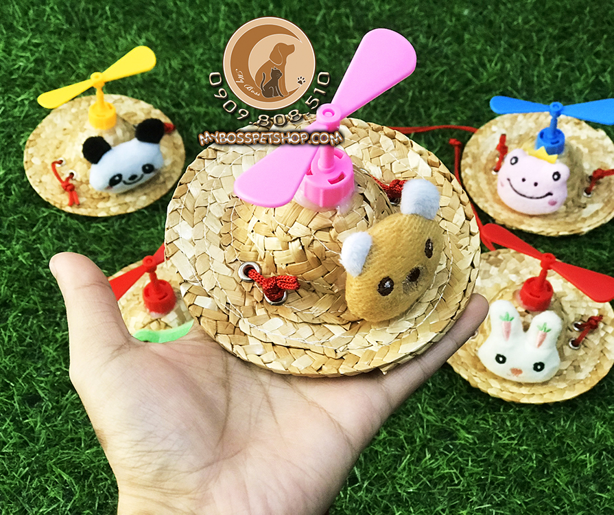 Nón tre đan / mũ cối rơm đan thoáng khí kiểu hoạt hình cho Thú Cưng - Chó - Mèo - Thời trang thú cưng