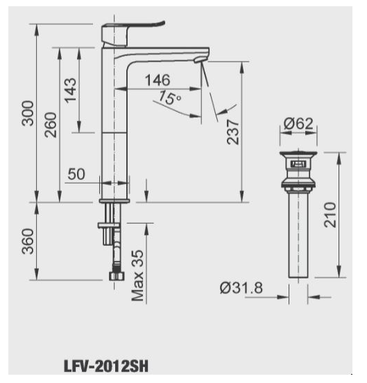 Vòi chậu rửa mặt lavabo đặt bàn cổ cao INAX LFV-2012SH nóng lạnh - Hàng chính hãng