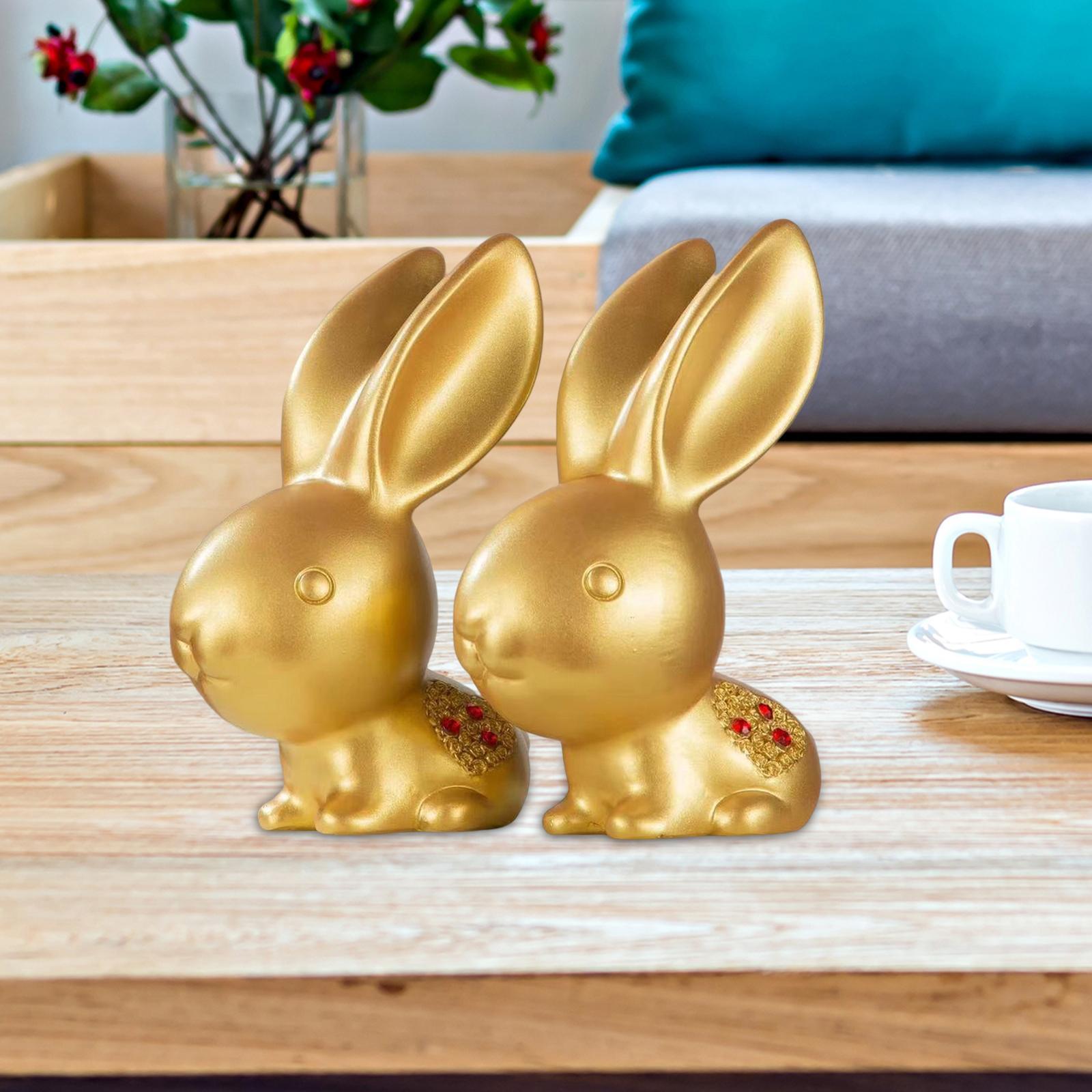 2Pcs Resin Rabbit Statue Home Decor Tabletop Office Handcrafts Ornaments