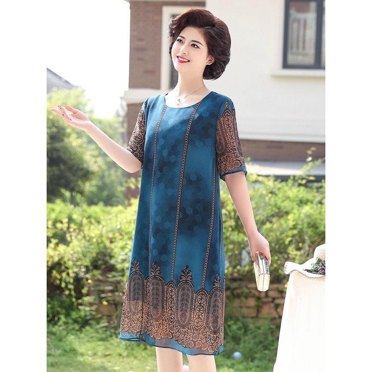 ĐẦM TRUNG NIÊN DÁNG SUÔNG IN HỌA TIẾT SẮC SẢO CHO MẸ ĐI TIỆC, CÓ SIZE LỚN