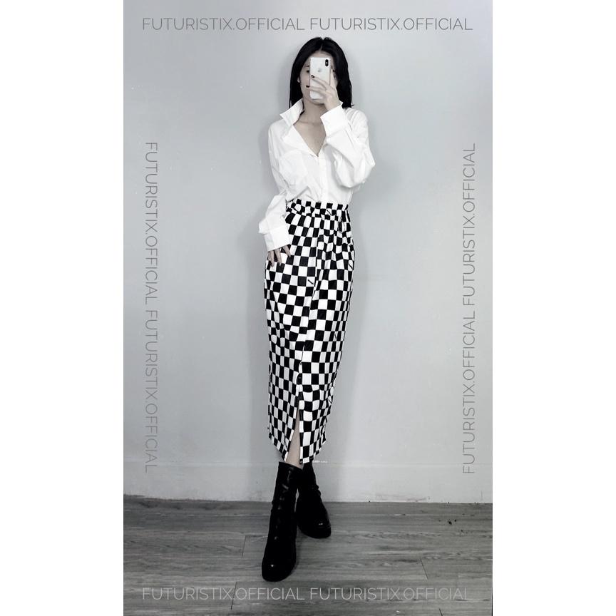 Chân váy dáng dài caro B&amp;W siêu chất FuturistiX CV189