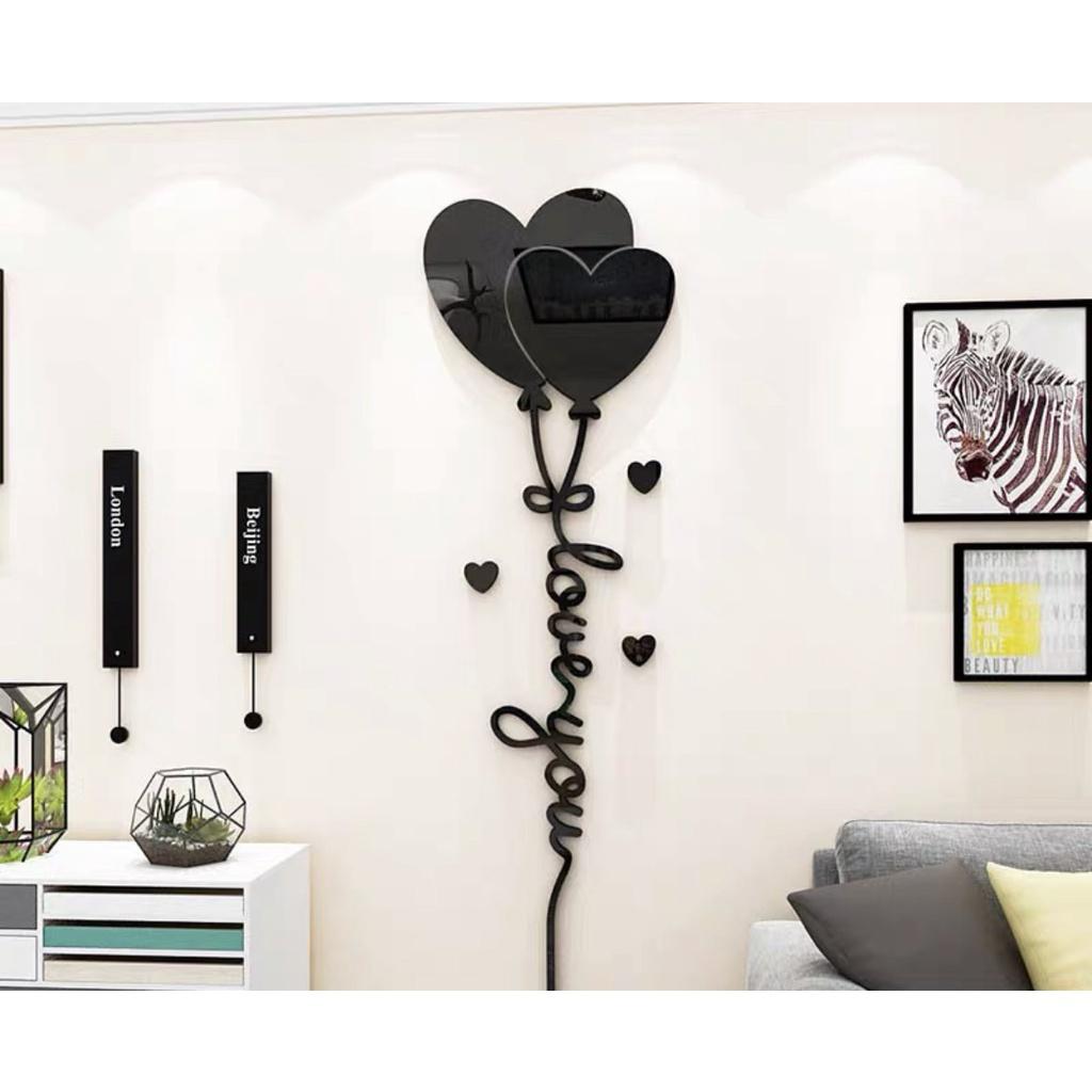 Decal dán tường mica 3D dán nổi chữ I love you nhiều màu xinh xắn, trang trí phòng ngủ