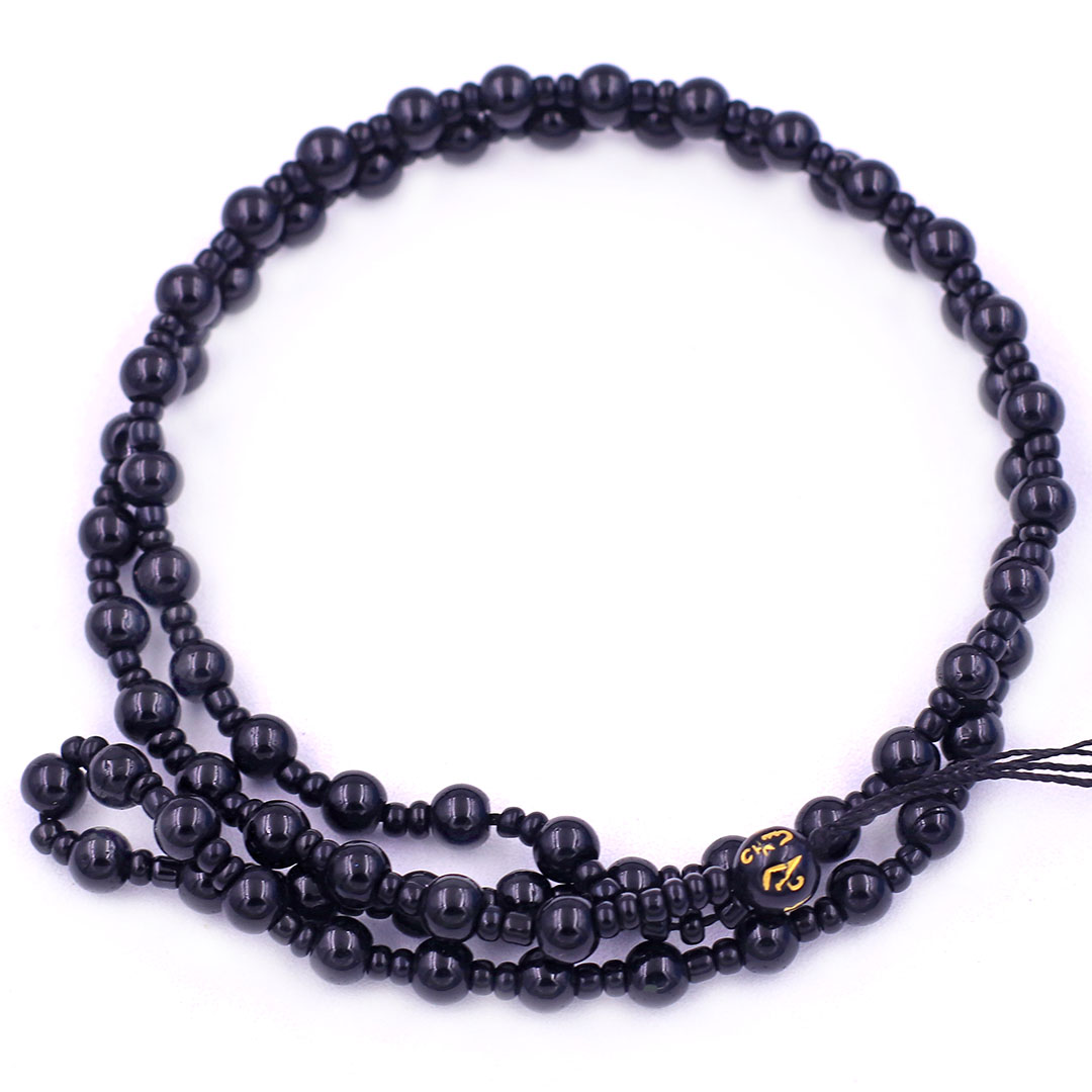 Mặt Phật Phổ hiền đá obsidian  5 cm kèm vòng cổ hạt chuỗi đá đen - mặt dây chuyền size lớn - size L, Mặt Phật bản mệnh