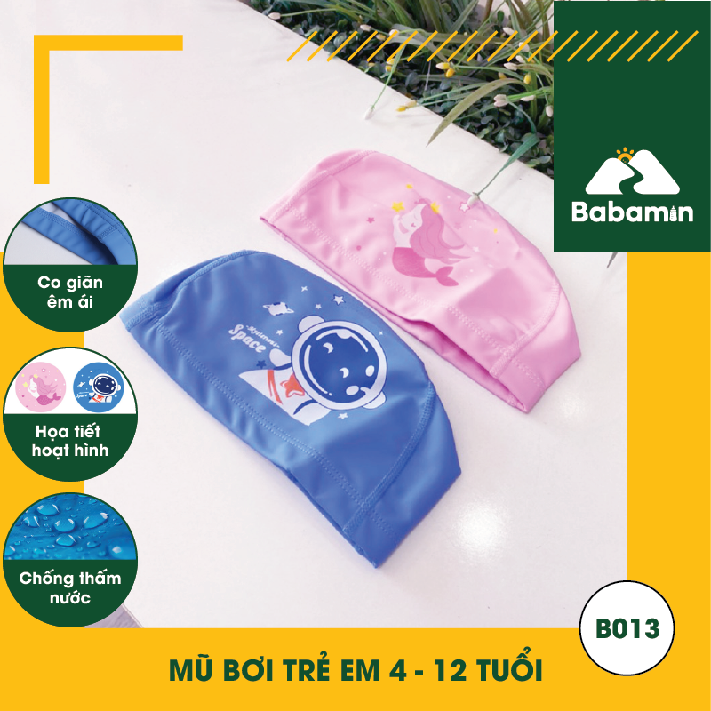 Mũ Bơi Trẻ Em 4 - 12 Tuổi, Co Giãn Êm Đầu, Chống Siết Chặc - Babamin - B013