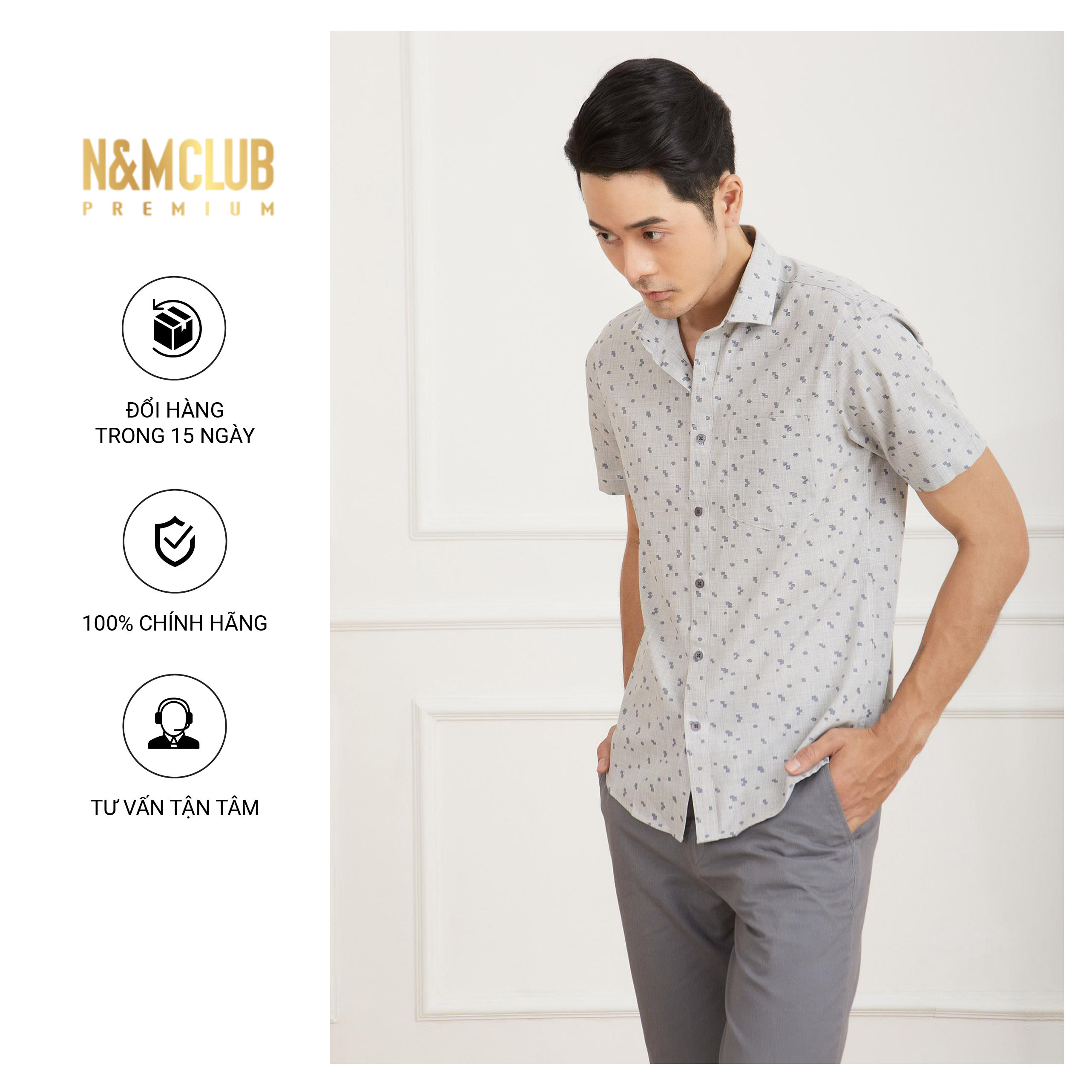 N&amp;M CLUB Áo Sơ Mi Nam Tay Ngắn chất liệu Bamboo cotton 2105049