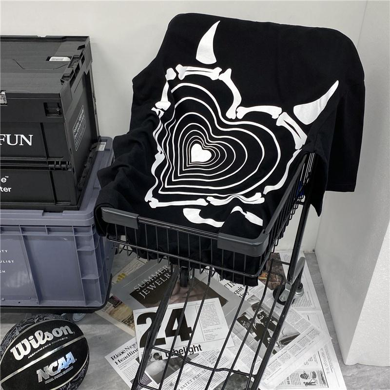 Áo Thun 100% Cotton Tay Ngắn Cổ Tròn In Hình Trái Tim Thời Trang Hàn Quốc 2022