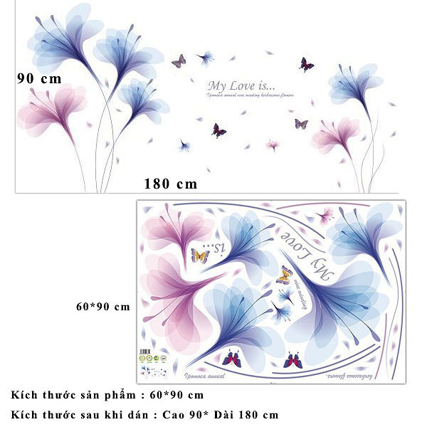 Decal dán tường Hoa Pha lê Xanh Tím - HP220