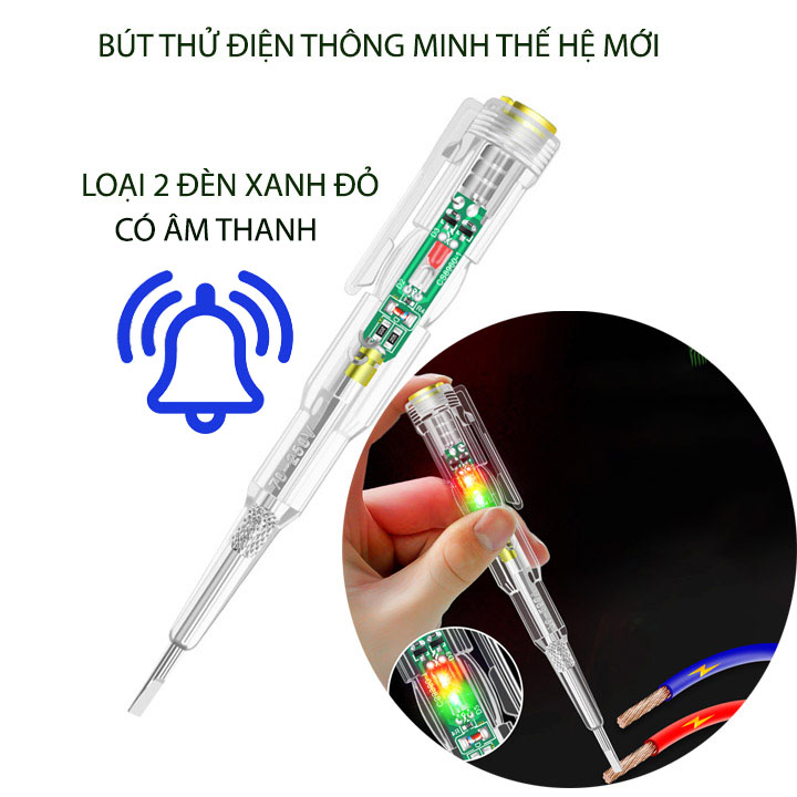 Bút thử điện thông minh thế hệ mới, loại 2 đèn xanh đỏ kèm âm thanh cảnh báo, kiểm tra dây điện đứt ngầm, đo thông mạch