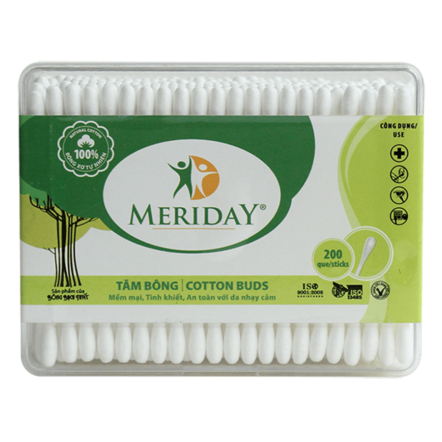 Tăm Bông Meriday Bông Bạch Tuyết TP148 (200 Que)