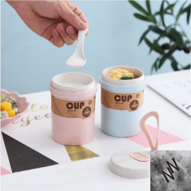 Cốc Lúa Mạch Đựng Súp, Canh Giữ Nhiệt Và Chống Tràn Kèm Muỗng Tiện Ích 300ml