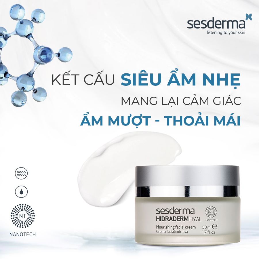 Kem cấp ẩm Sesderma Hidraderm Hyal Facial Cream dành cho mọi loại da 50ml
