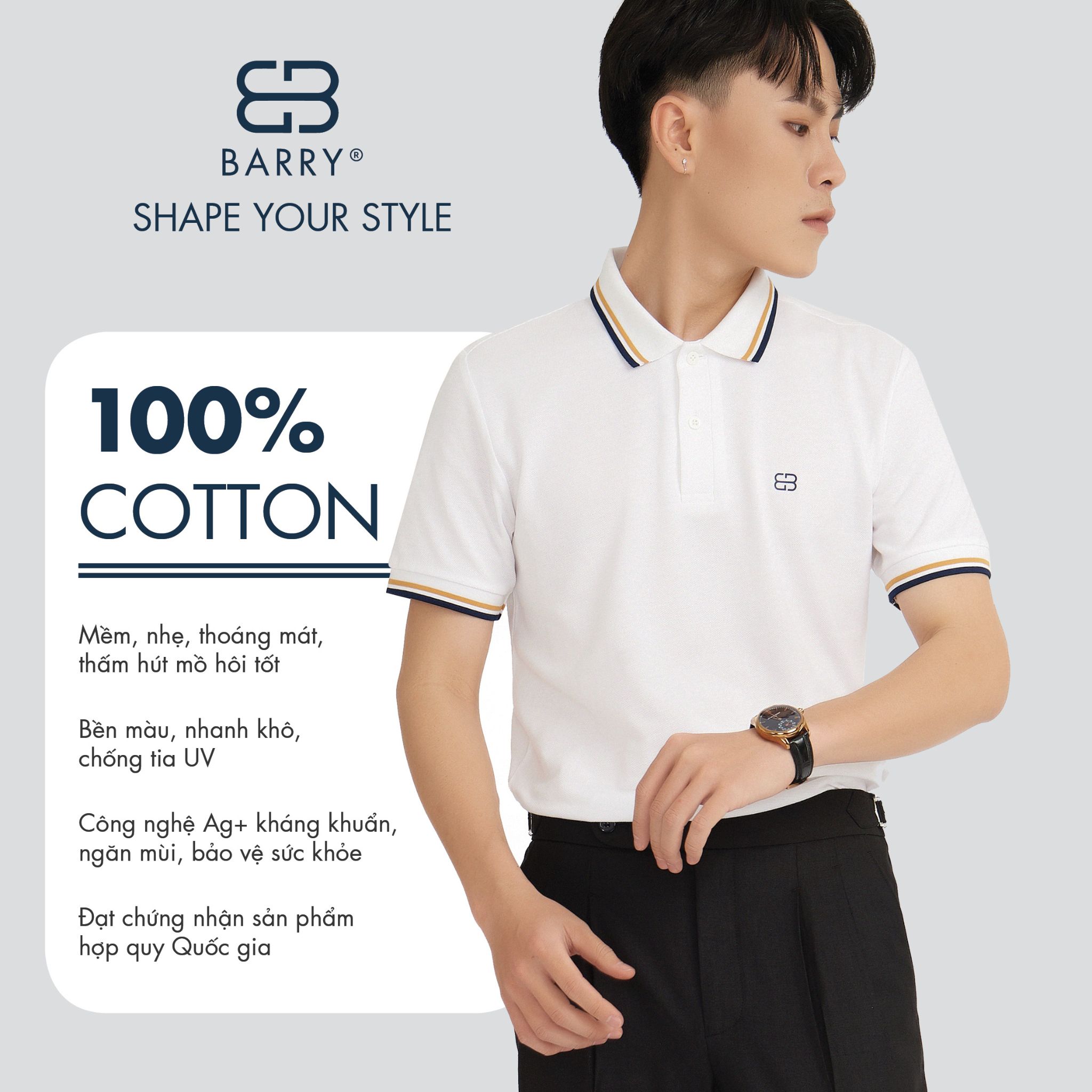 Áo Polo Nam Vải Cotton Cá Sấu Gai Cao Cấp BARRY - PM1233