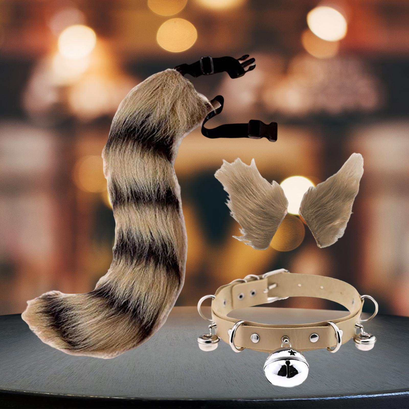Faux Ears and Tail Set Cosplay Costume for Halloween Performance Gift