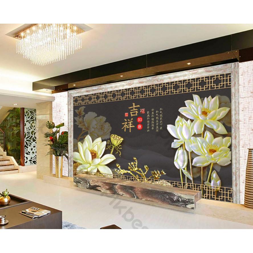 Tranh dán tường Tranh 3d dán tường phòng khách phòng ngủ hiện đại Sen Vàng