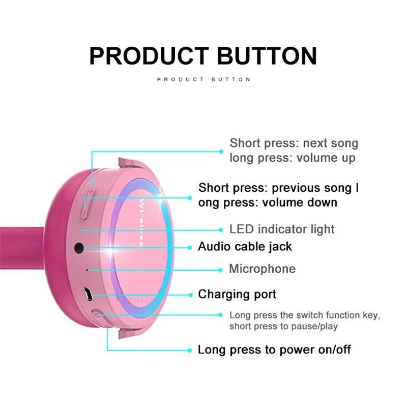 Tai Nghe Nhét Tai Bluetooth Không Dây Âm Thanh Nổi HiFi Có Mic RGB Hình Thỏ Dễ Thương Cho Trẻ Em