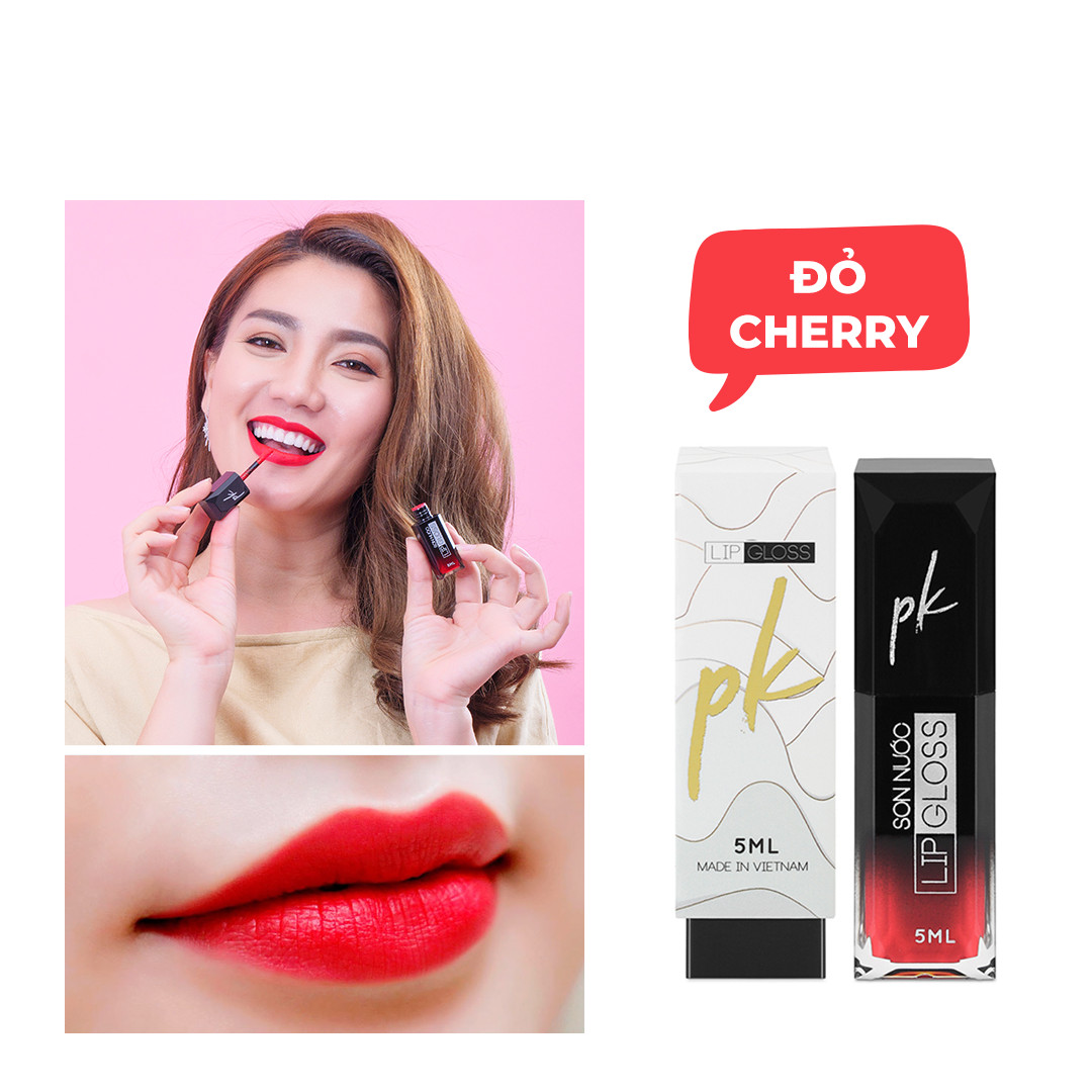 Son Nước Lì Lipgloss PK lên màu mướt mịn, đều màu, đem lại một làn môi rạng ngời, chống nắng và chống lão hóa môi. l PK-Phấn Nụ Hoàng Cung.