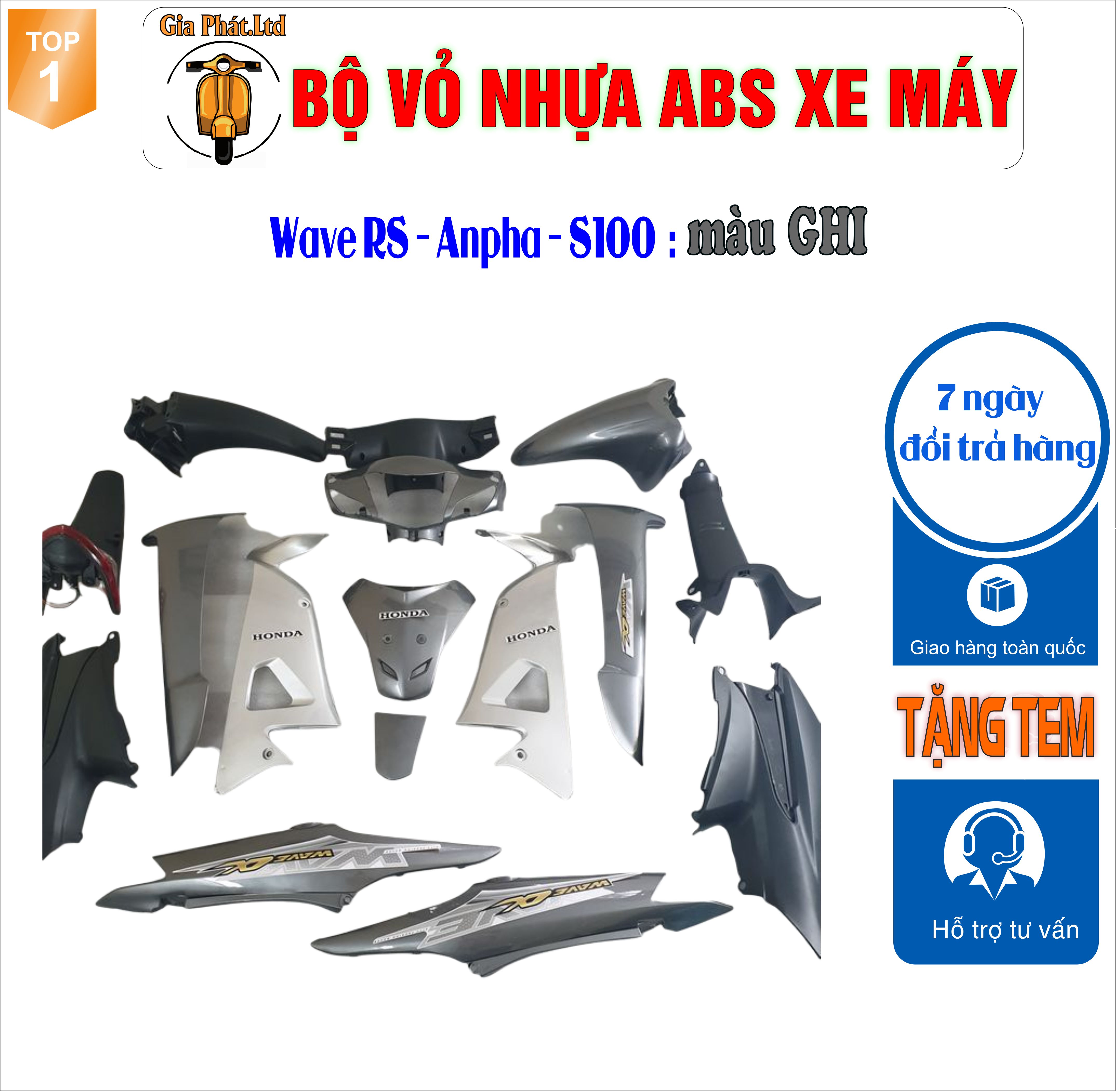 Dàn áo màu GHI gắn xe Wave RS - wave alpha - wave s100, nhựa ABS nguyên sinh _TKB_ 663