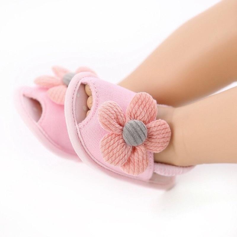 Giày sandal cho bé gái sơ sinh tập đi - giày đế chống trượt hình nơ và bông hoa dễ thương - giày dép cối áo quần trẻ em