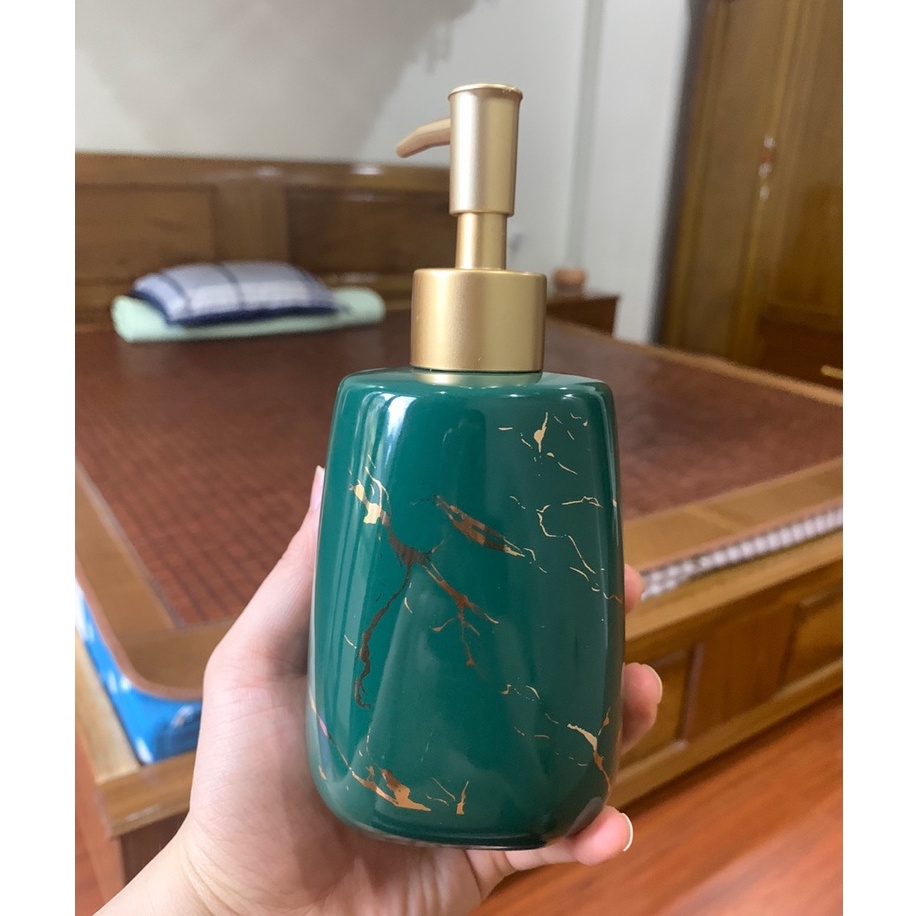 Bình Sứ Đựng Dầu Gội Sữa Tắm, Chai Đựng Nước Rửa Tay Cao Cấp 350ml